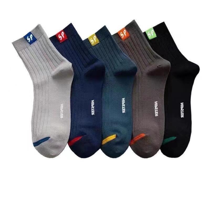 FreeShiping [10 pairs per bag] (Sizes: 36-43) Men's cotton socks, simple style, lettered mid-tube jacquard casual socks